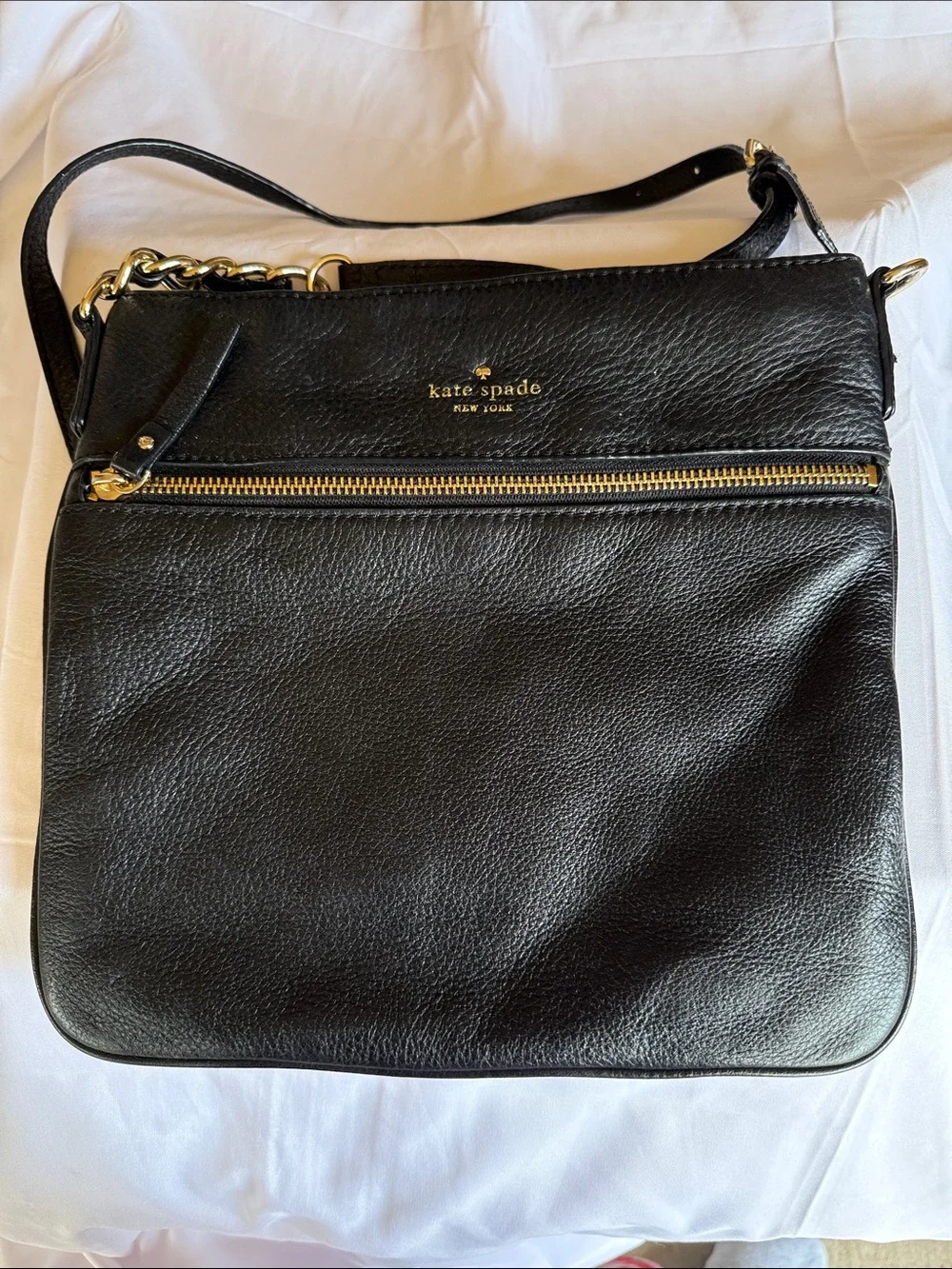 kate spade Black Leather Crossbody with Gold Hardware